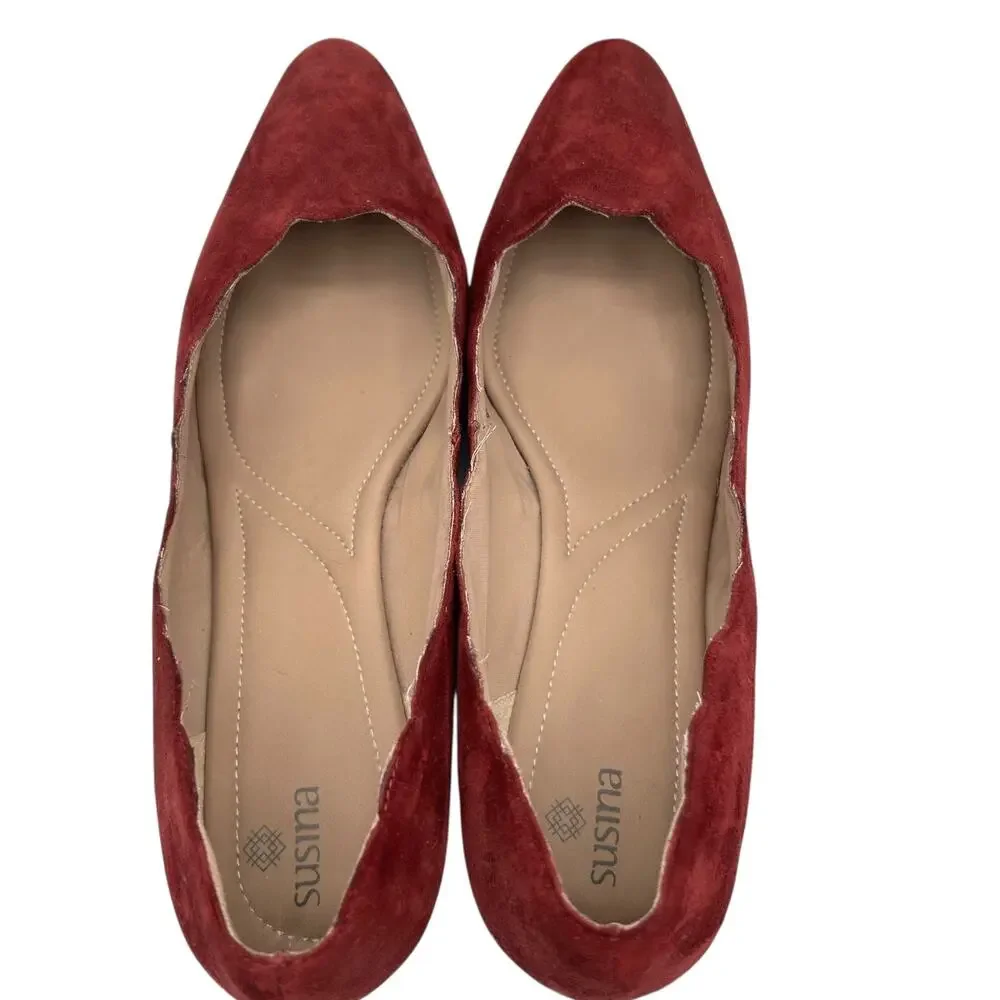 Susina‎ Women's Red Suede Scalloped Edges Wedge Heel Pumps Size 10M